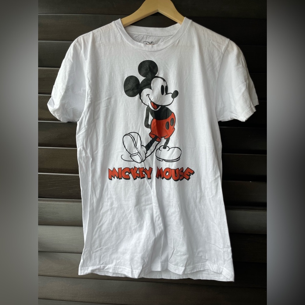 Disney White Medium Mickey Mouse 100% Cotton Front Back Graphic Tshirt